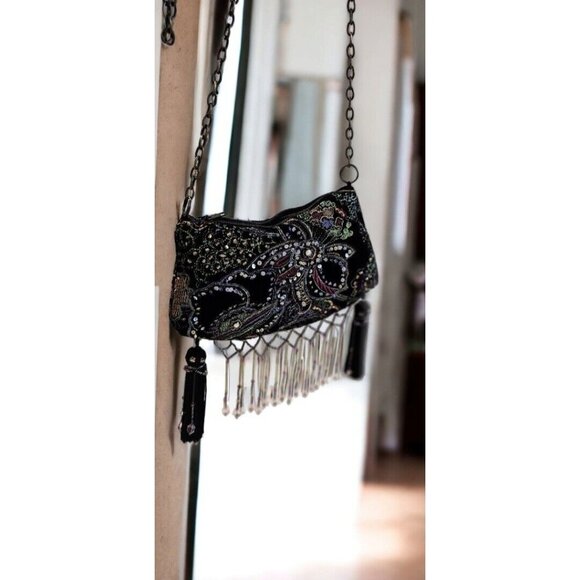 VTG Mary Frances Rhinestone Beaded EMBROIDERED Floral Evening Bag Clutch Purse - Picture 1 of 13